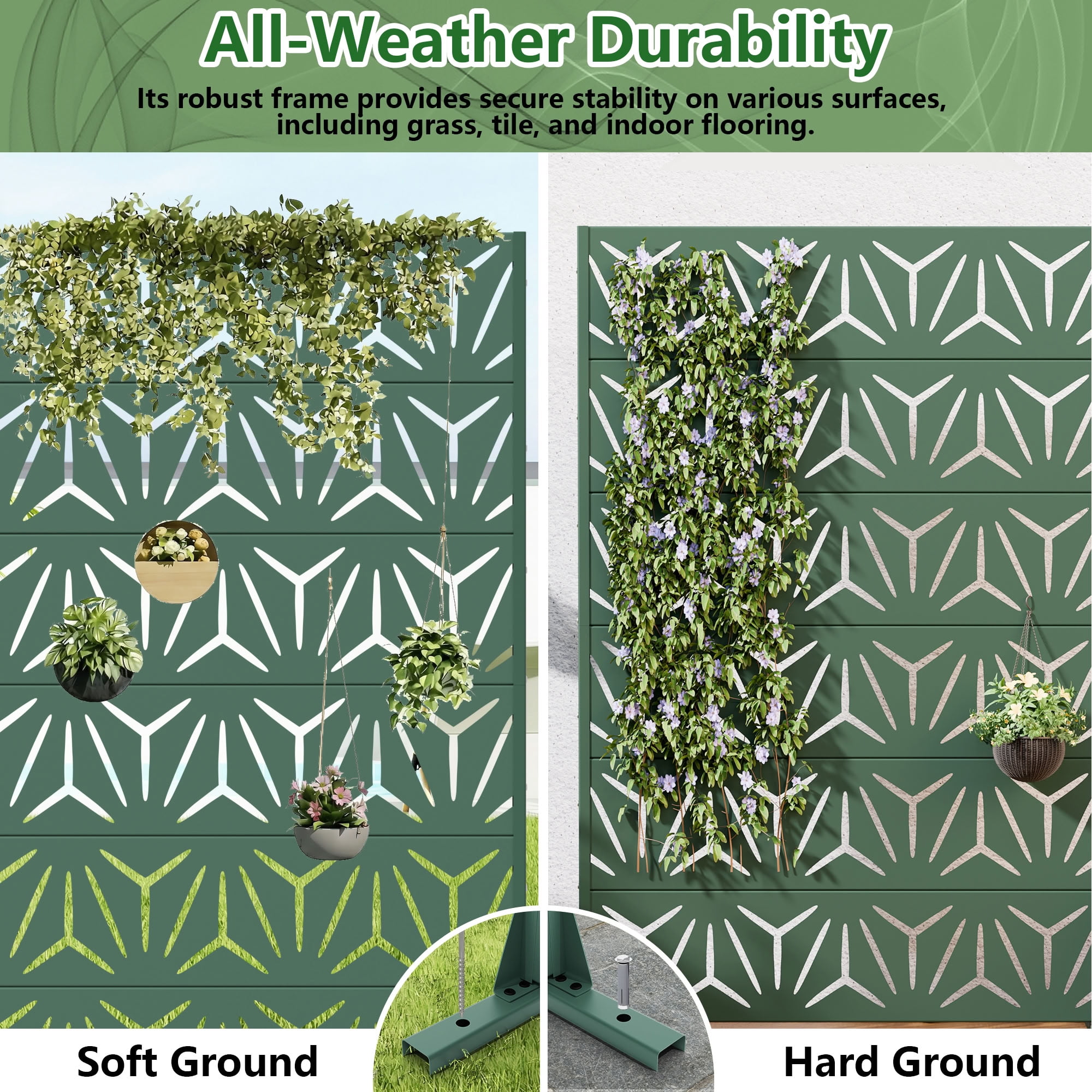 MAYEERTY 6 Panels Metal Outdoor Privacy Screen Garden Divider Patio Backyard Decorative Privacy Fence Panel, 72×47.2×15.7in