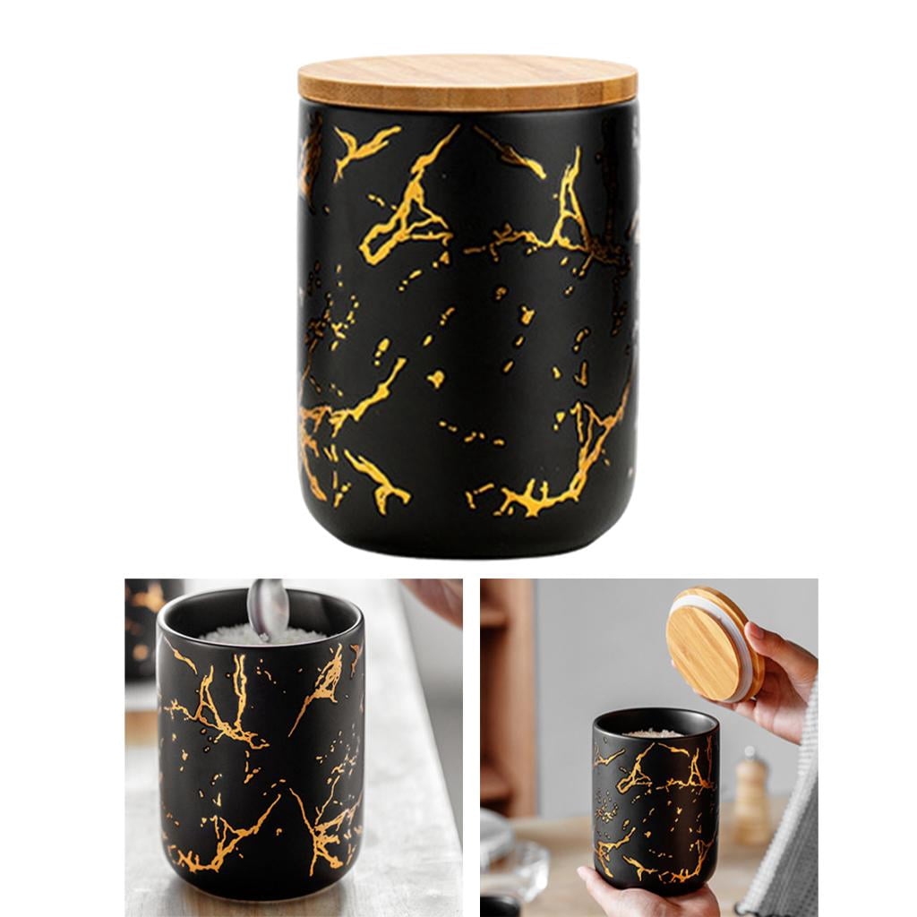 Fiocias Ceramic Sugar Bowl Canister Jars Condiment Airtight Lids Food Storage Containers Black M