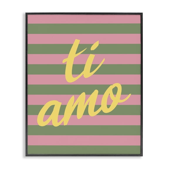 Stupell Industries Mid-Century Ti Amo Pink Green Stripes Black Framed Giclee Art, 11 x 14, by SD Graphics Studio