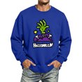 thumbnail image 4 of Halloween Themed Sweatshirt for Men Funny Pumpkin Ghost Print Casual Long Sleeve Spooky Pullover Sweatshirts Fall Winter Stylish Comfortable T Shirts Dark Blue XL, 4 of 5
