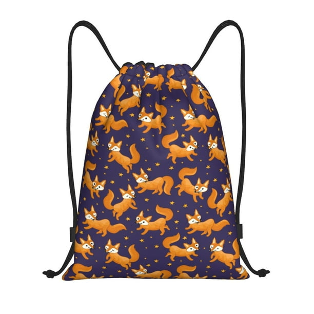 Fotbe Stars and Fox Cute Bolsa Mochila con Cordón Estampada, Bolsa de Gimnasio Deportiva, Bolsa Cinch, Bolsa con Cordón para Hombres y Mujeres-Medium