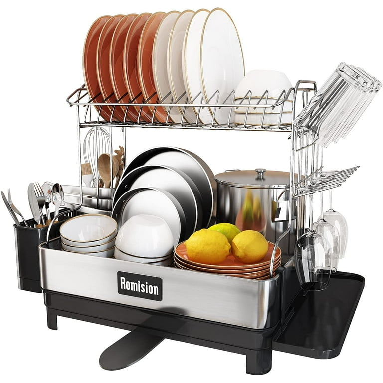 Dish Rack and Drainboard Set,2 Tier Dish Drying Rack with Swivel