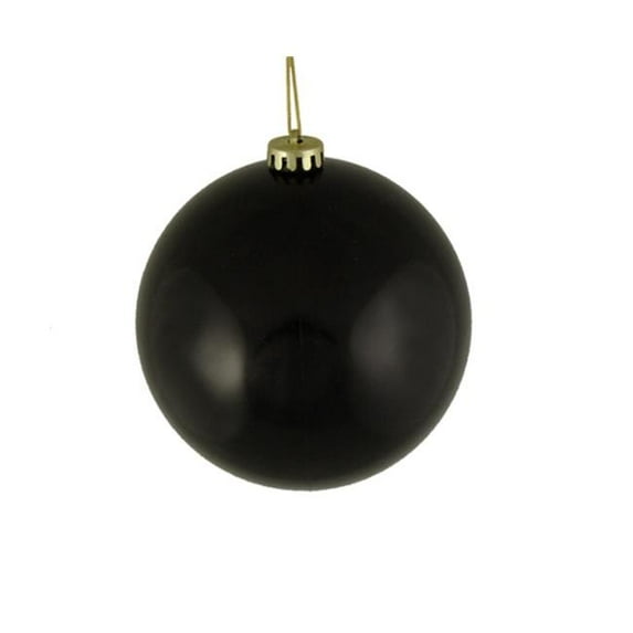 Queens of Christmas WL-ORN-BLKS-80-BK-W 80mm Shiny Black Ball Ornament with Wire - Pack of 12