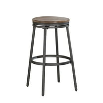 American Woodcrafters Stockton 25" Backless Metal Swivel Stool - Slate Grey - Golden Oak Seat