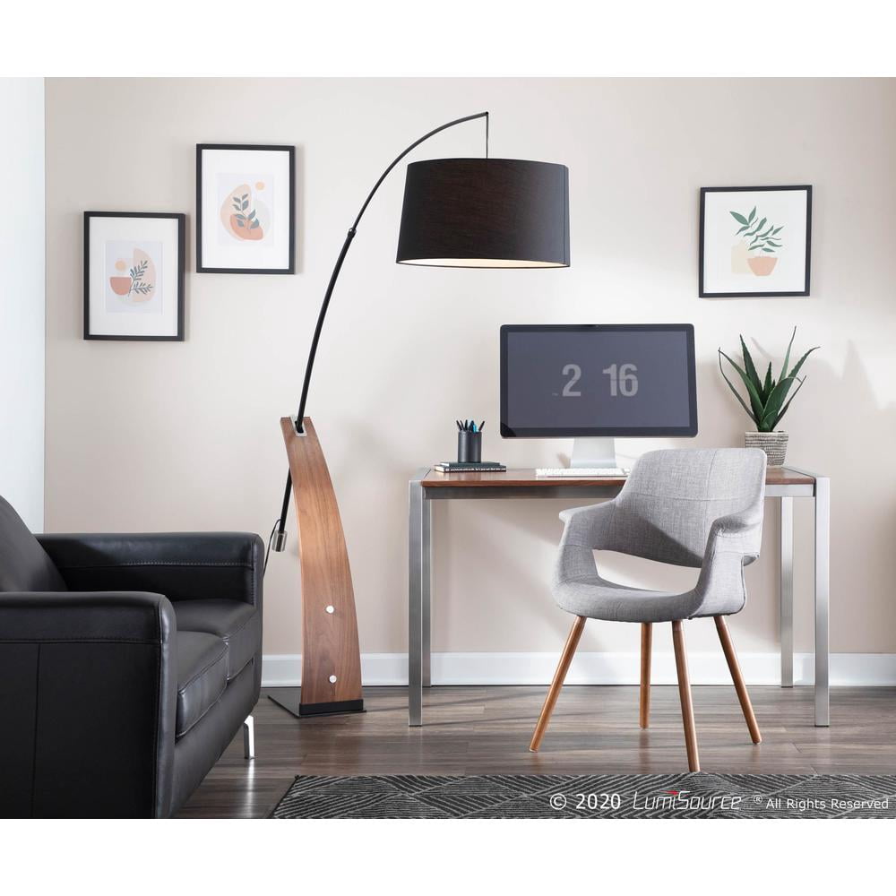 Robyn Mid-Century Modern Floor Lamp in Walnut Wood and Black Linen Shade by LumiSource