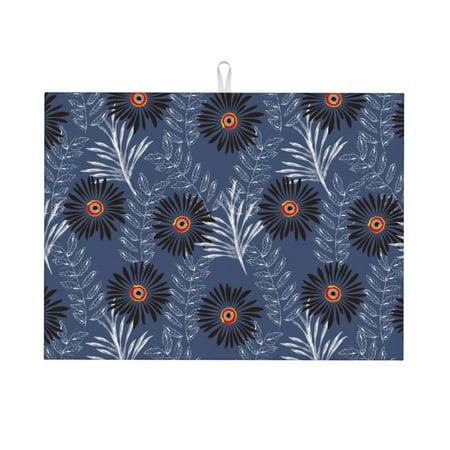 

Dish Drying Mat Sunflowers Retro Black Absorbent Microfiber Kitchen Mat Heat Resistant Drying Mat Kitchen Counter for Dishes Utensils Pots Pans Drainer Mats 18x24in
