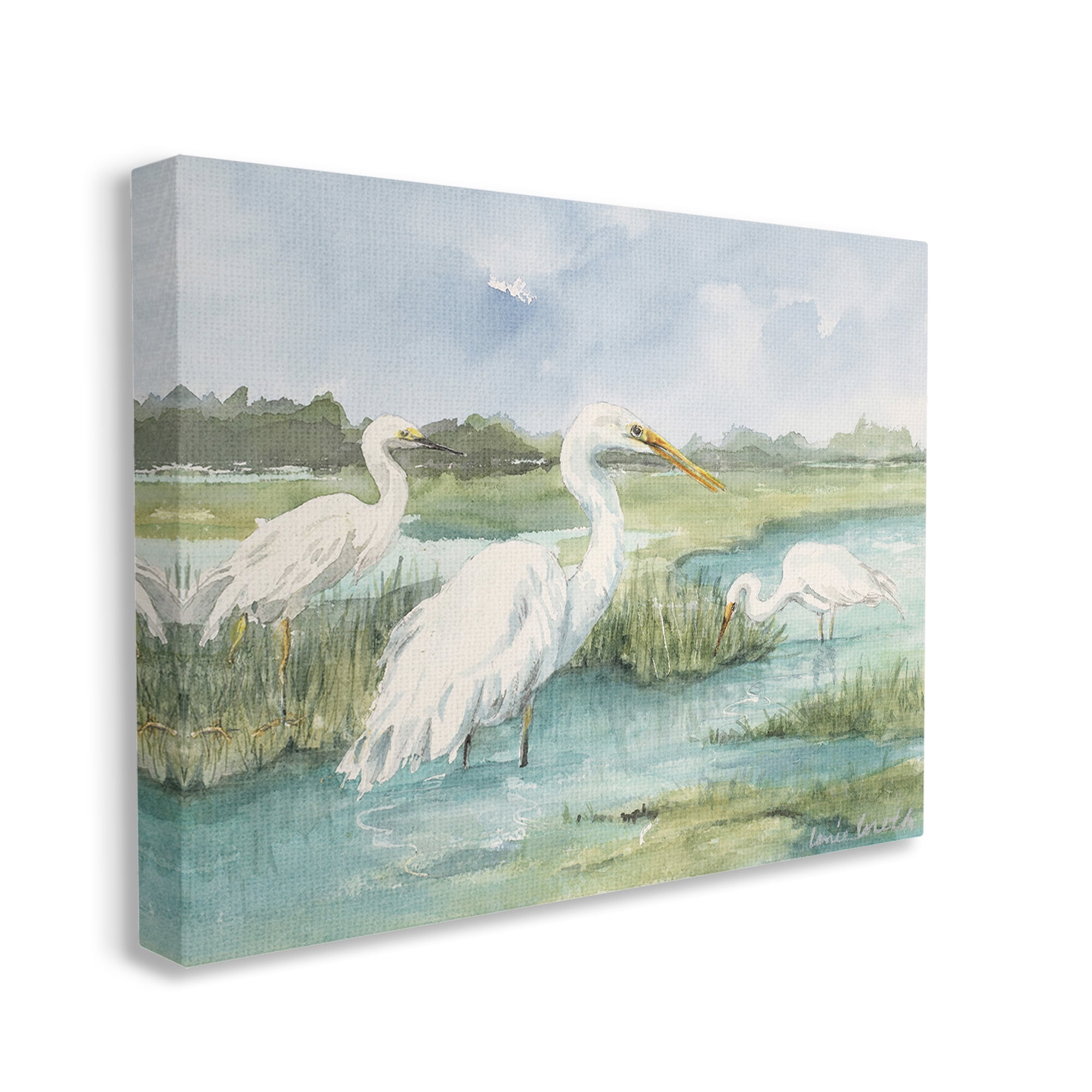 Stupell Industries Wild Egrets in Marshland Animals & Insects Painting Gallery Wrapped Canvas Art Print Wall Art, 40 x 30