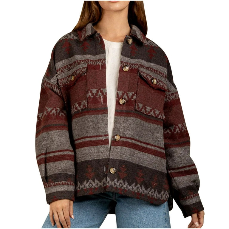  Womens Cute Corduroy Jacket Aztec Plus Size Shacket