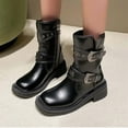 thumbnail image 2 of Black Women'S Thick Sole Boots With Buckle Detail And Round Toe For Everyday Style, 2 of 9