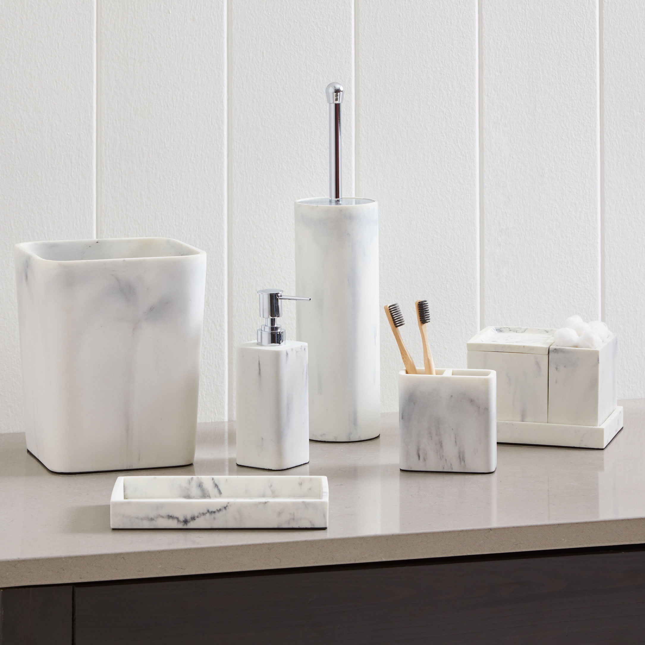 Better Homes & Gardens Faux Marble Toilet Brush and Holder, White