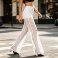 thumbnail image 7 of Fengqque Women Sheer Lace Flare Pants High Elastic Waist Built In Stretch Lining Slim Full Length See Through Layered Trousers White XL, 7 of 7