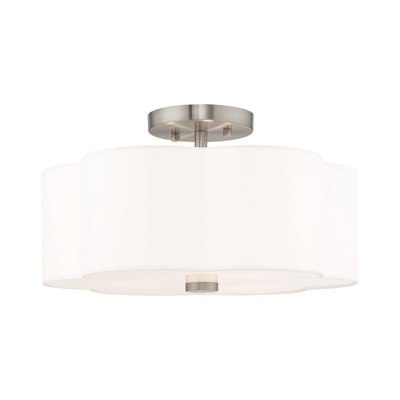 Livex Lighting Chelsea 3-Light Metal & Fabric Ceiling Mount in Brushed Nickel