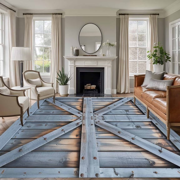 Large Area Rugs for Living Room Bedroom, Farmhouse Wood Grain 6'x9' Rug Washable Carpet Runner Indoor Outdoor, Vintage Country Barn Gate Textured Non Slip Floor Mats Rug for Kitchen, Playroom