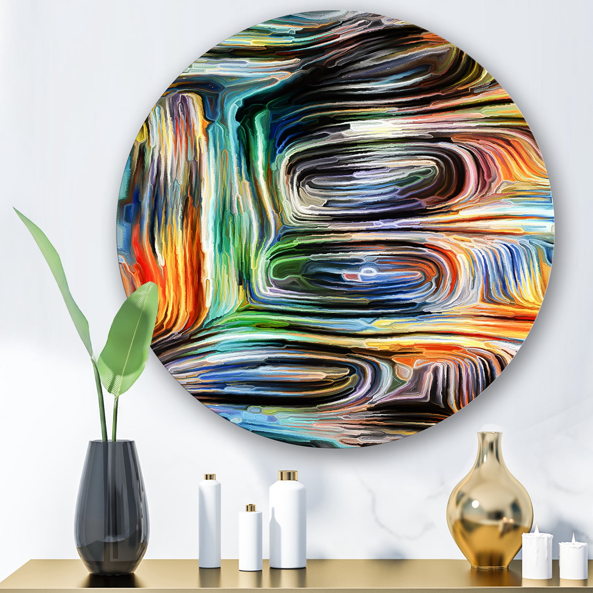 Designart 'Colour Spiral Fusion VII' Modern Circle Metal Wall Art 11x11 - Disc of 11