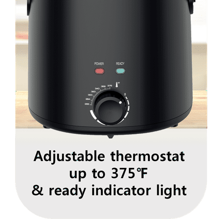 Mainstays 2 Qt Round Deep Fryer, Black, Detachable Basket, Adjustable Thermostat, Cool Touch Handle