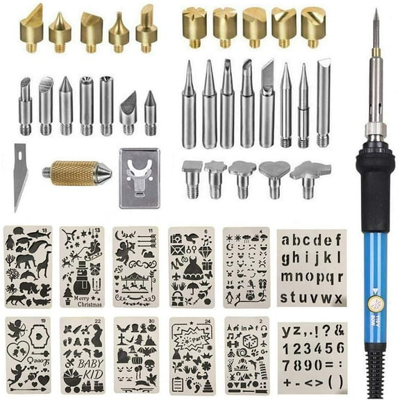 Wood Burning Kit, Wood EC36 Burning Tool Adjustable Temperature Woodburning Pyrography Pen Kit for Adults 46 Pcs (Blue)