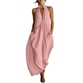 thumbnail image 2 of Gamivast Linen Dresses for Women Halter Deep V Neck Maxi Dress Loose Fit Flowy Sundress with Pockets Casual Dress Beach Dress Vacation Dress Pink L, 2 of 6