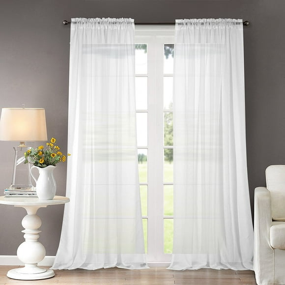 Dreaming Casa Solid Sheer Curtains Living Room White Rod Pocket Voile Draperies Window Treatment 72" W x 84" L 2 Panels