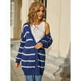 thumbnail image 6 of Womens Striped Cardigan Sweaters Long Sleeve V Neck Open Front Button Down Knit Cardigan Navy Blue M, 6 of 8