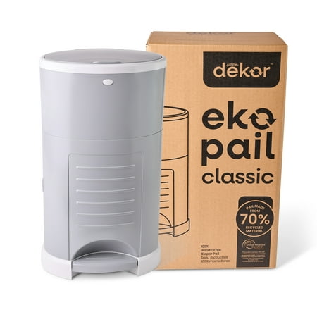 Dekor Eko Classic Diaper Pail Made with 70% Recycled Materials, Hands-Free: Step–Drop–Done | Cost-Effective Refill System | Gray