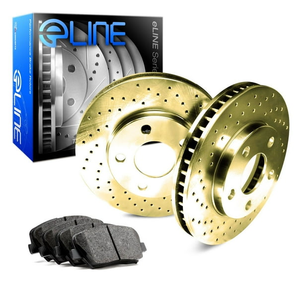 For 2011 Volkswagen Jetta Front eLine Gold Drilled Brake Rotors+Ceramic