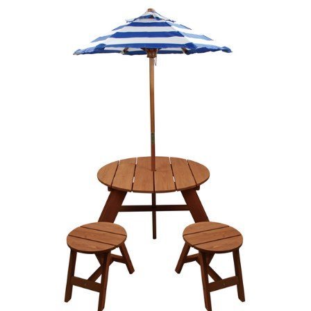 Homeware Brown Wood Kids Round Umbrella Table And Stools 3 Piece Set Umbrella Included Durable For Outdoor Use Picnic Walmart Com Walmart Com