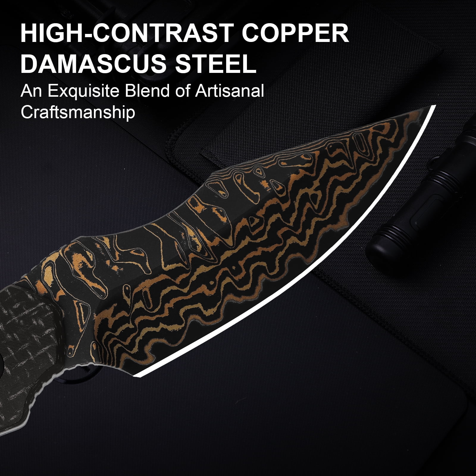 Kizer Bone Fixed Knife Copper Damascus Blade Micarta Handle With Sheath 1122A2