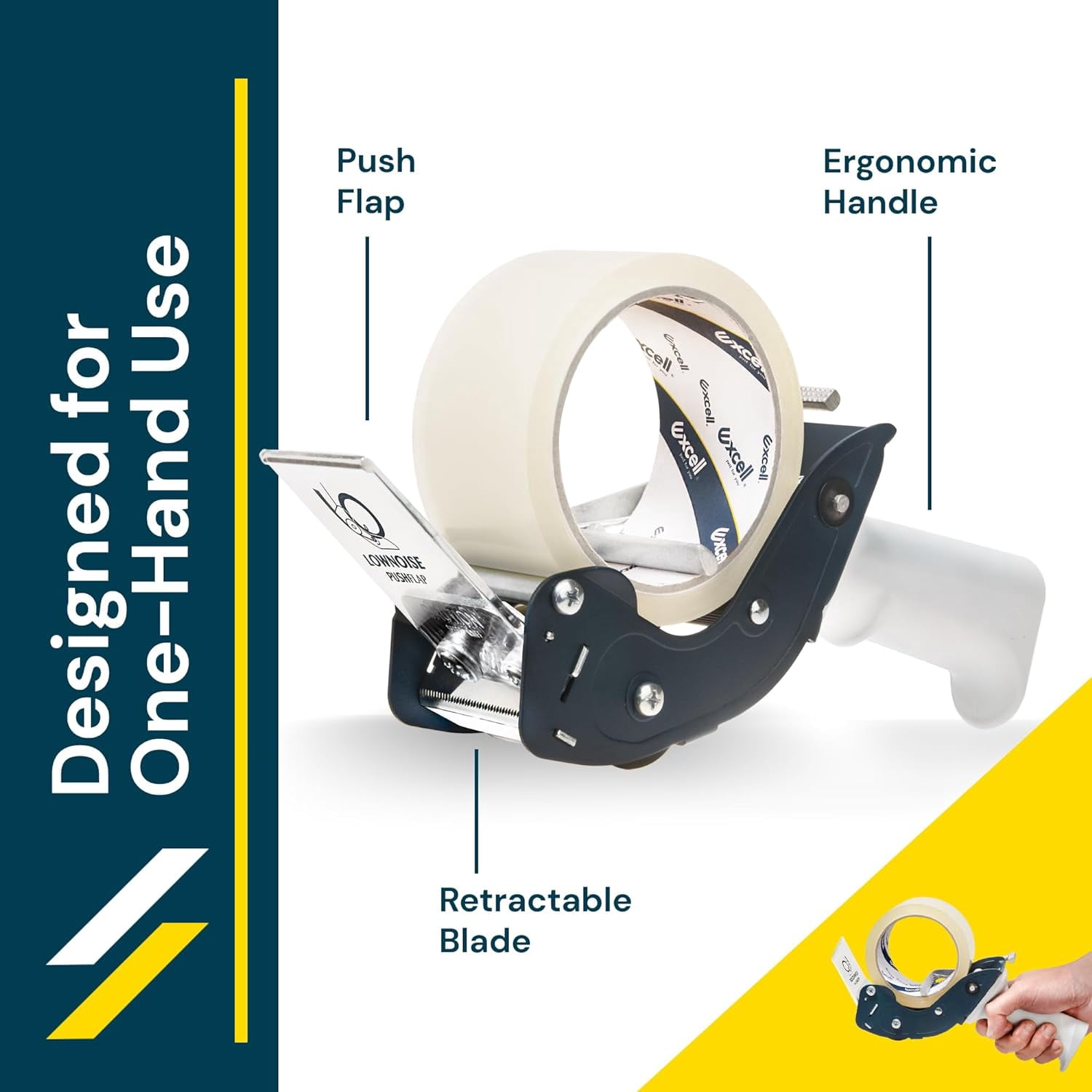 Excell Low Noise Packing Tape Dispenser, Tape Gun Fit 2 Inch Wide Tape 3 Inch Core for Carton, Packaging and Box Sealing - 2Pack