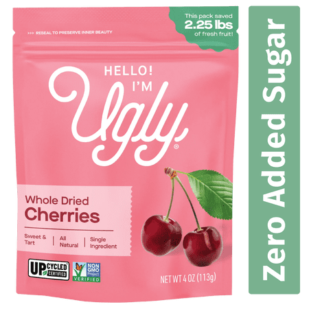 Hello! I'm Ugly Dried & Whole Cherries, No Sugar Added Snacks, Unsweetened Dried Fruit, 4 oz