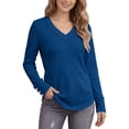 thumbnail image 2 of Horkkom V Neck T Shirts for Women Casual Solid Color Long Sleeve Shirts Plaid Versatile Pullover Shirts, S-3XL, 2 of 7