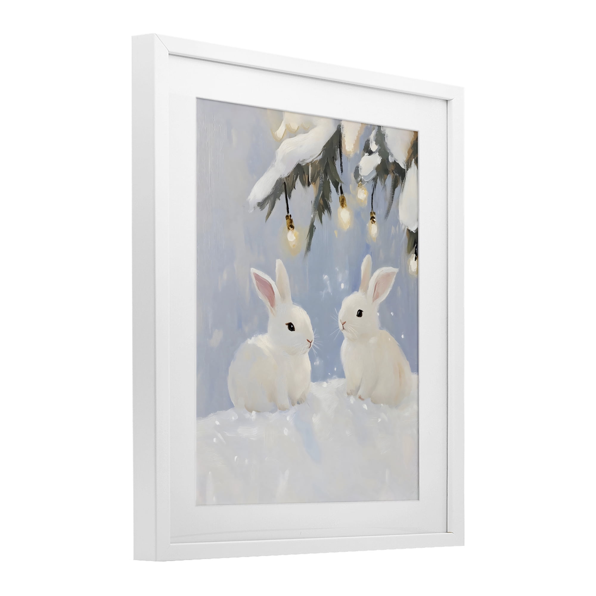 Stupell Industries Winter Bunnies Under Twinkling Lights White Framed Print Under Glass, design by The Prints Vibe