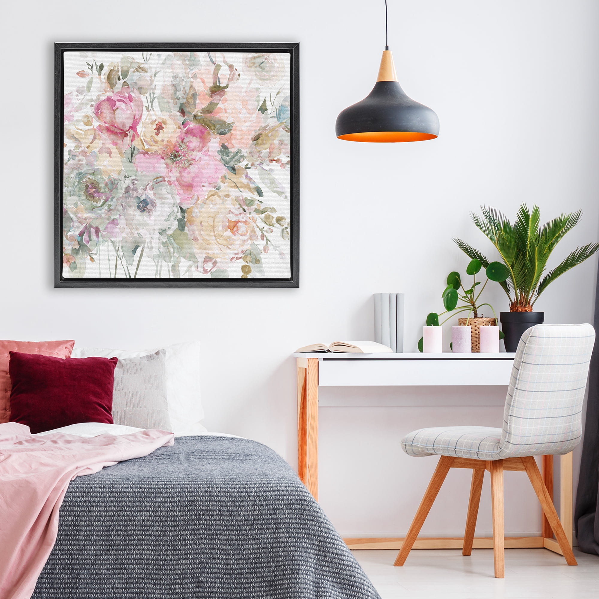Stupell Industries Romantic Pastel Petals Black Framed Floater Canvas Wall Art, design by Carol Robinson