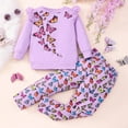 thumbnail image 2 of Popshion Little Girls Ruffle Long Sleeve Butterfly T-Shirt and Print Knit Leggings Clothing Set 8-9T, 2 of 7