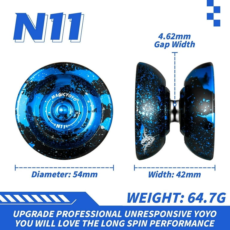 MAGICYOYO V11 Profi JoJo, Magic JoJo con cuscinetto a sfera, Trick Yoyo per bambini e principianti, Neospin Yoyo per dita Spin, doppio uso in metallo Jo Jo Jo con 12 corde, set