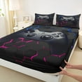 thumbnail image 4 of Feelyou Cartoon Game Console Twin Sheet Sets for Kid, Glowing Honeycomb Twin Fitted Sheet, Pink Blue Abstract Flat Sheet, Microfiber Bedroom Decor, 3pcs, 4 of 8