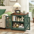 thumbnail image 4 of Joaxswe Farmhouse End Table with Power Outlets, Glass Door, Adjustable Storage Shelf, 24" Sidetable for Living Room, Bedroom, Office - Green, 4 of 7