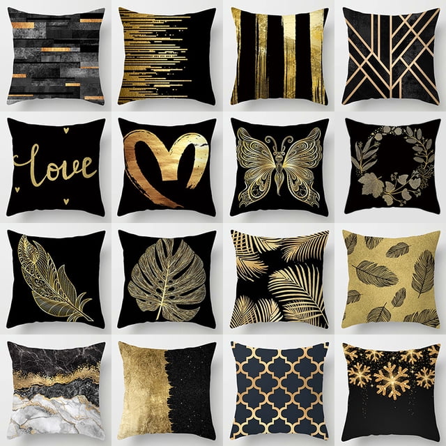 16 fundas de almohada con estampado de terciopelo de piel de melocotón negro y dorado, fundas de cojín decorativas para el hogar JAMW Sencillez