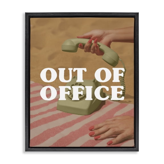 Out of Office Green Phone Black Framed Floater Canvas Wall Art, design by Lil' Rue
