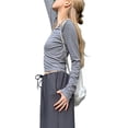 thumbnail image 4 of hirigin Women Short Tops, Round Neck Long Sleeve Star Cutout Casual Party Street Fall Spring Cropped Tops, 4 of 8