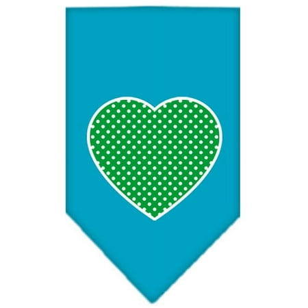 Mirage Pet Products Green Swiss Dot Heart Screen Print Bandana for Pets, Large, Turquoise