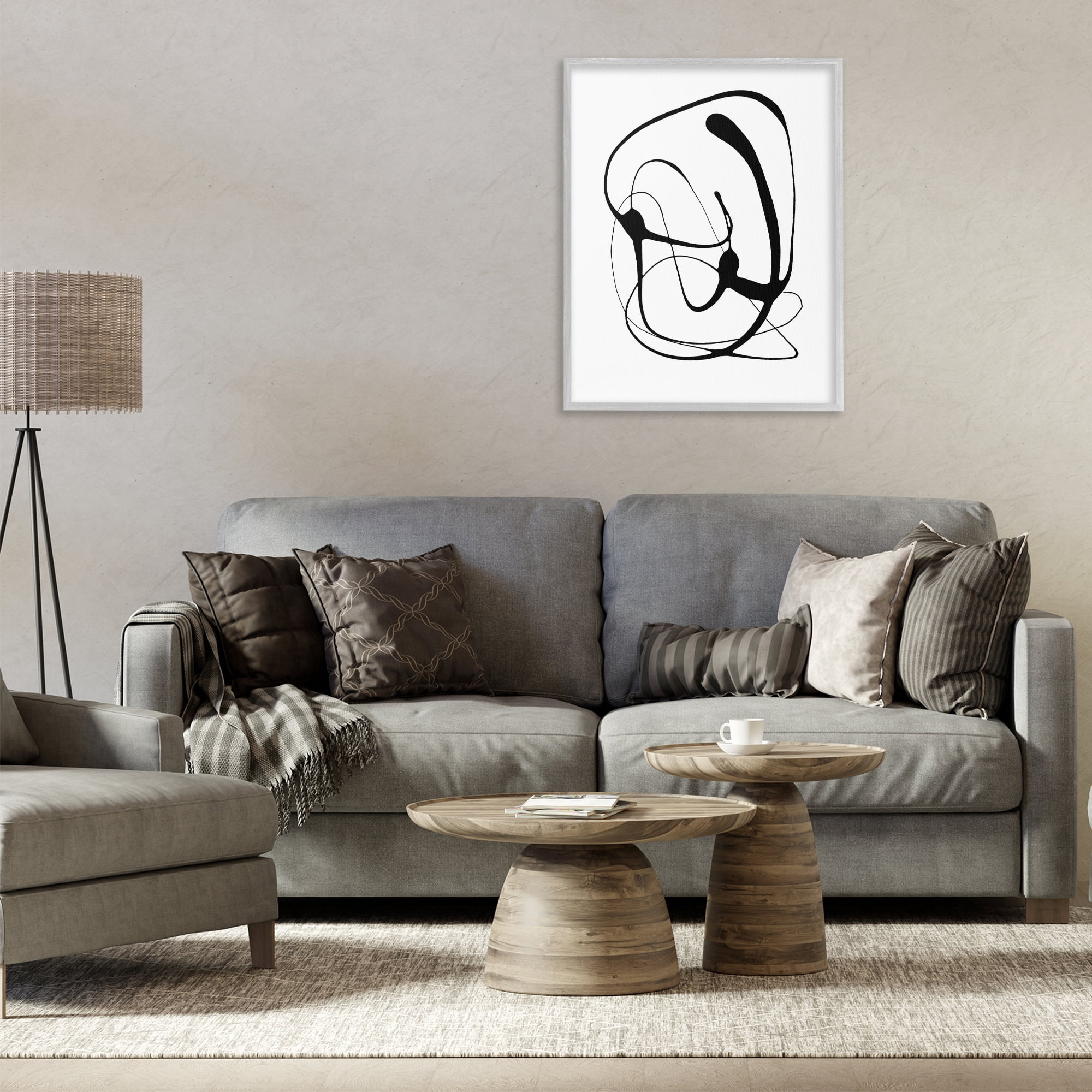 Stupell Industries Black Modern Swirl Abstract Painting Gray Framed Art Print Wall Art, 24 x 30