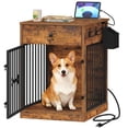 thumbnail image 2 of Hzuaneri 24.6'' Dog Crate Furniture with Flip-Top Storage, Pet End Table with Charging Station, Wooden Dog Kennel for Small Dogs, Rustic Brown, 2 of 7
