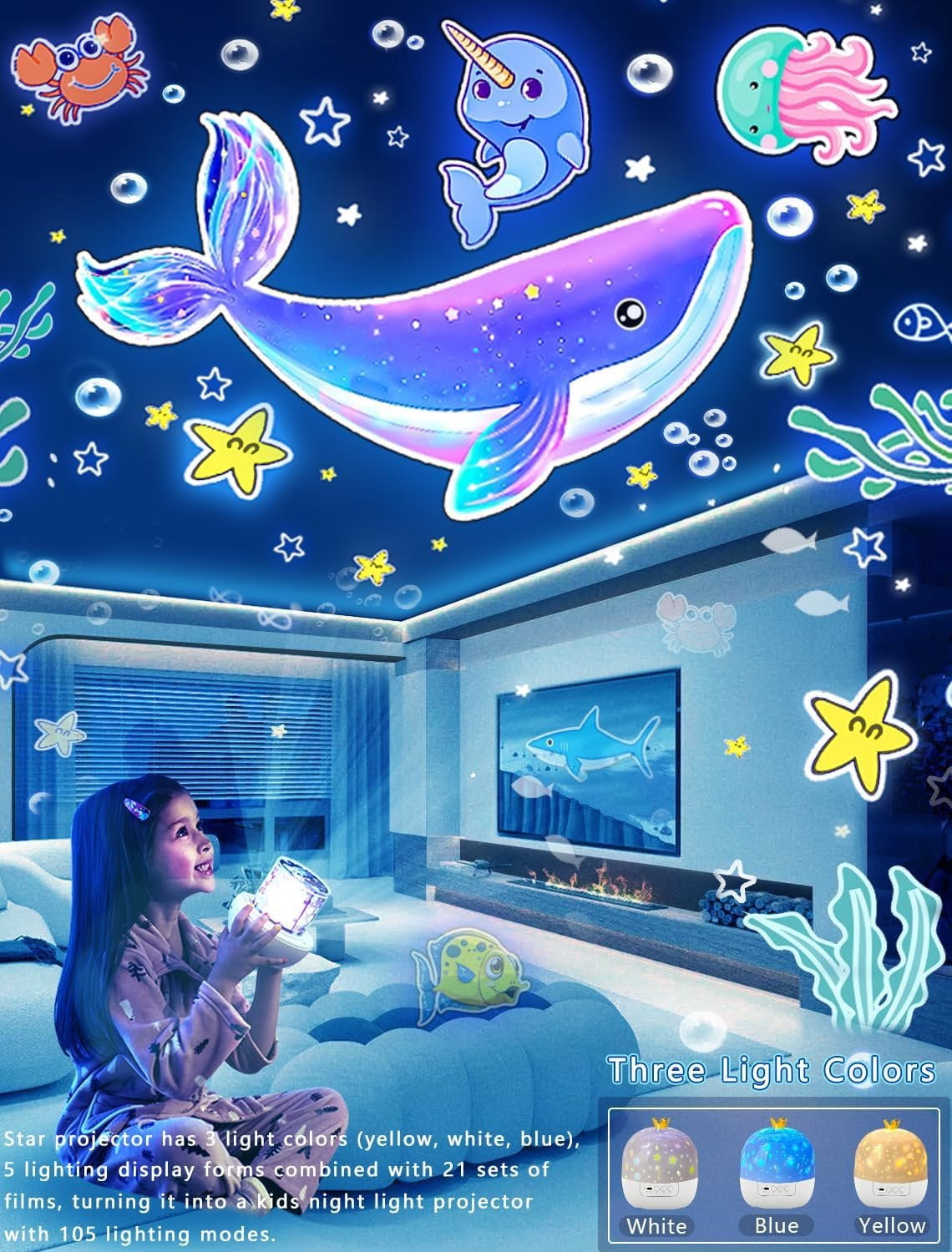 21 Sets of Films, Projector Night Light for  Bedroom, Ceiling,  Night Light Projector,  Galaxy Projector with 360? Rotation Dimmable for Girls, Birthday, Christmas, , Room Decor
