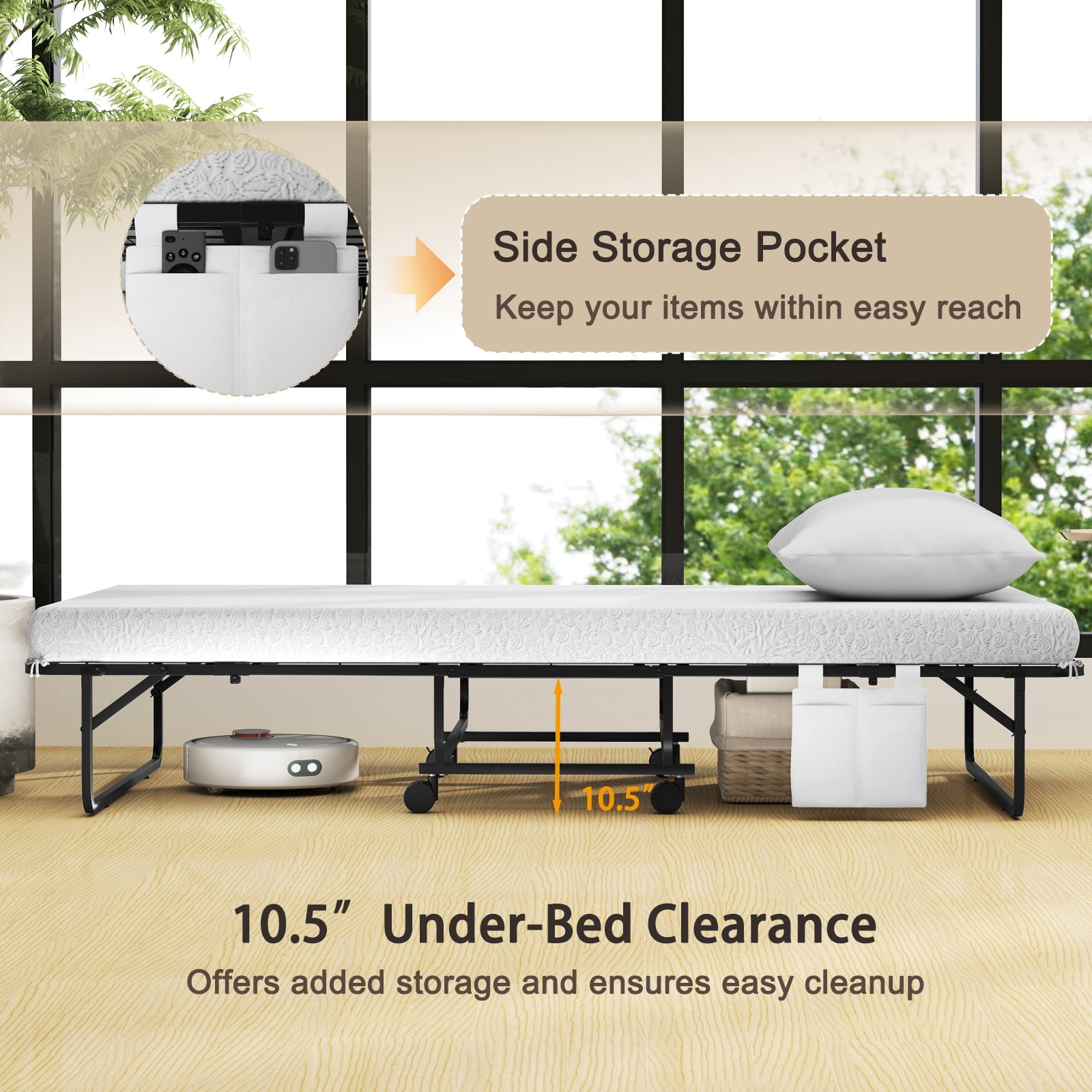 Topbuy Folding Bed with Mattress 75" x 31" Cot Size Rollaway Adult Bed with Memory Foam Mattress &Pillow