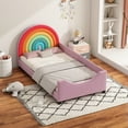 thumbnail image 3 of Sesslife Twin Bed Frame for teens, Cute Bed Frame with Rainbow-Shaped Headboard, Upholstered Cartoon Platform Bed for Teens, No Box Spring Needed, Pink, 3 of 7
