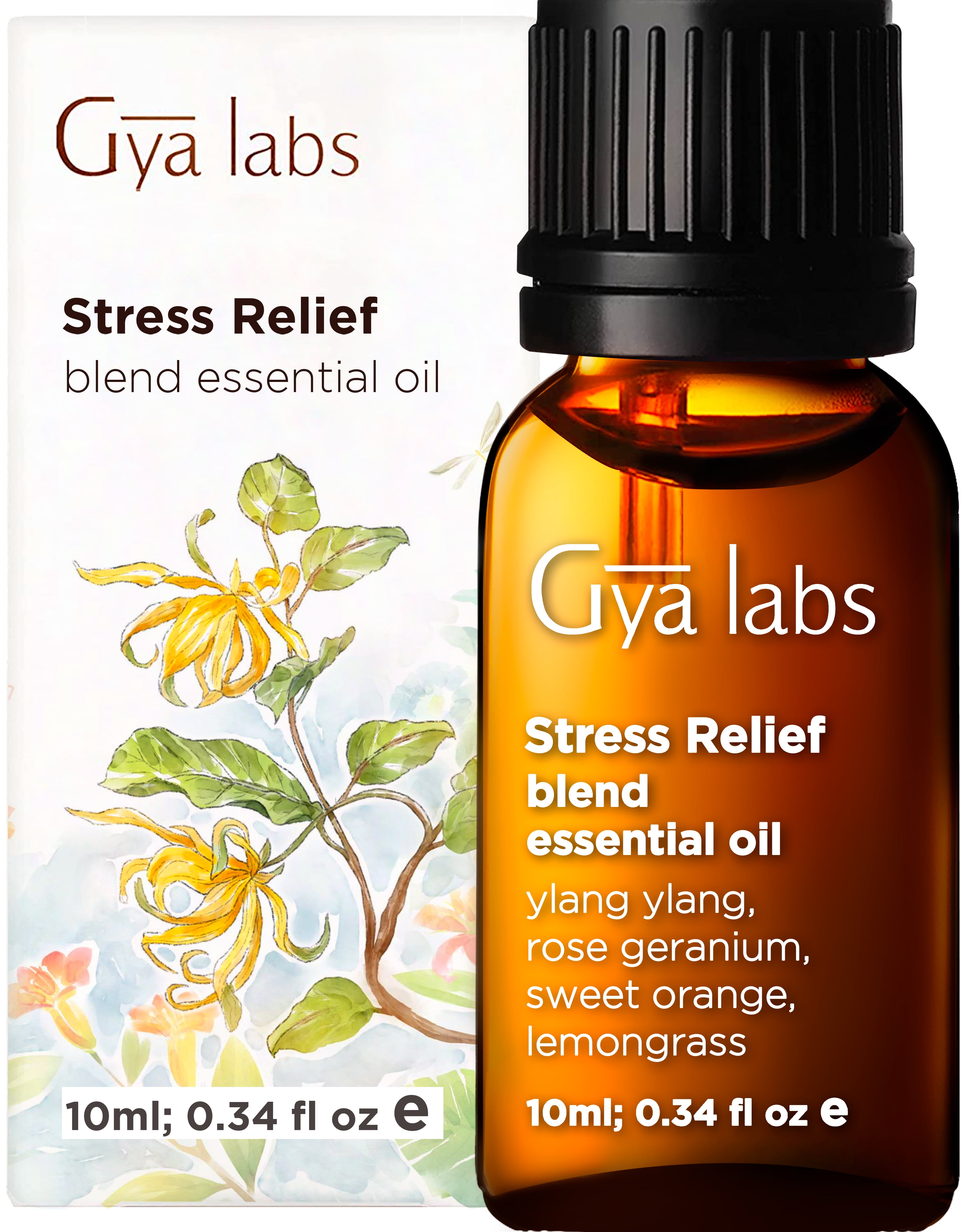 Gya Labs Stress Relief Essential Oil Blend - Rose Geranium and Ylang Ylang Stress Relief Oil for Relaxation - 100 Pure Therapeutic Grade Aromatherapy Relax Essential Oils Blends for Diffuser - 10ml