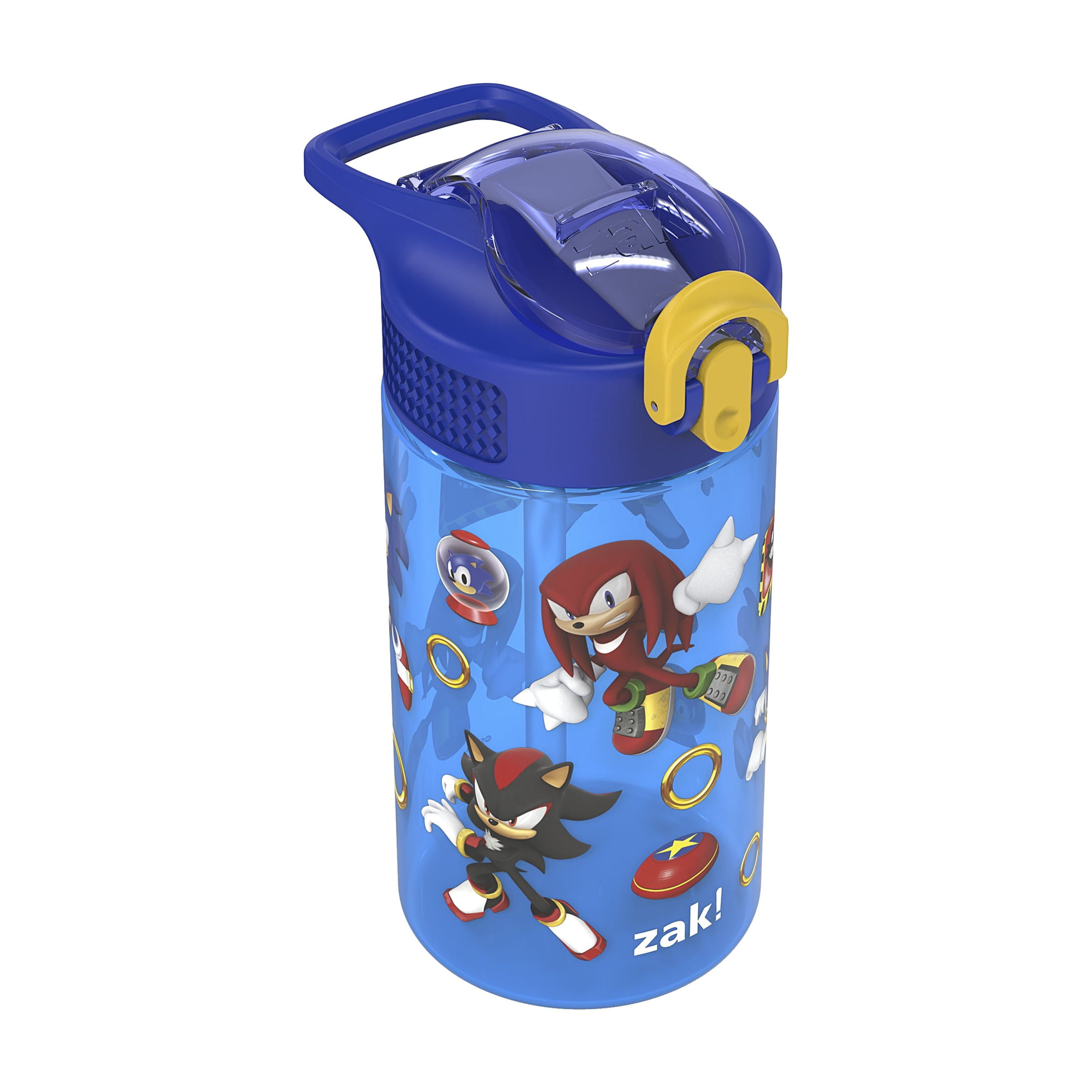 (6 pack) Zak Designs 16oz Sonic Kids Straw Water Bottle, Durable Plastic Park Bottle with Easy-Open Locking Spout Cover for Travel, Built in Carry Handle