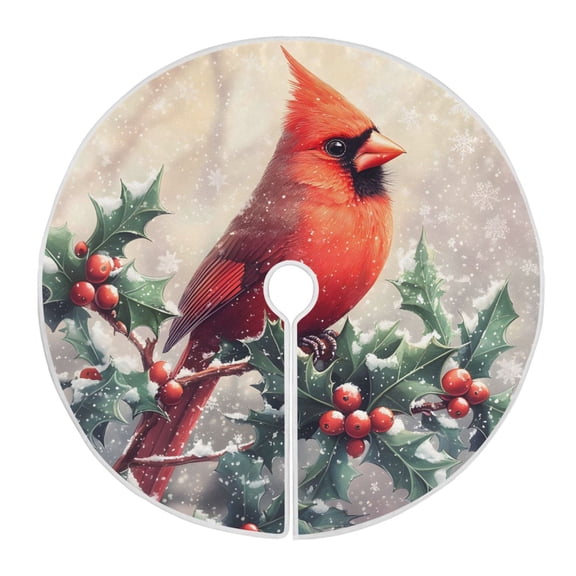 Ryvnso Christmas Tree Skirt Cardinal on Fir Berry Xmas Tree Skirts Ornament Home Decorations 35.4"