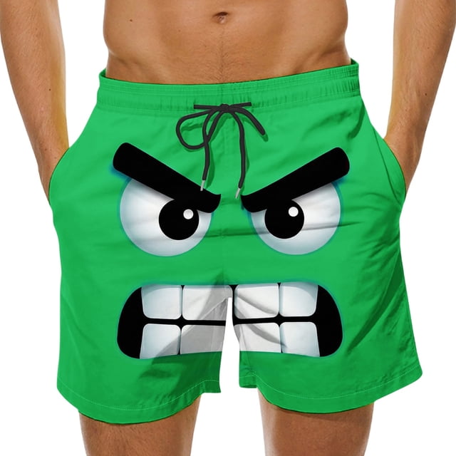 Pantalones Cortos de Cintura Elástica Divertidos Impresos Casuales de Baño con Bolsillos de Verano Seco Rápido, Pantalones Cortos Casuales de los Hombres
