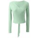 thumbnail image 4 of MHFRRA Camisetas de Mujer para Uso Diario, Cuello En V, Manga Larga con Diseño de Lazo, Estilo Casual y Cómodo para Todas Las Estaciones, para Bailar y Actividades de Ocio. Verde Claro, 4 of 4